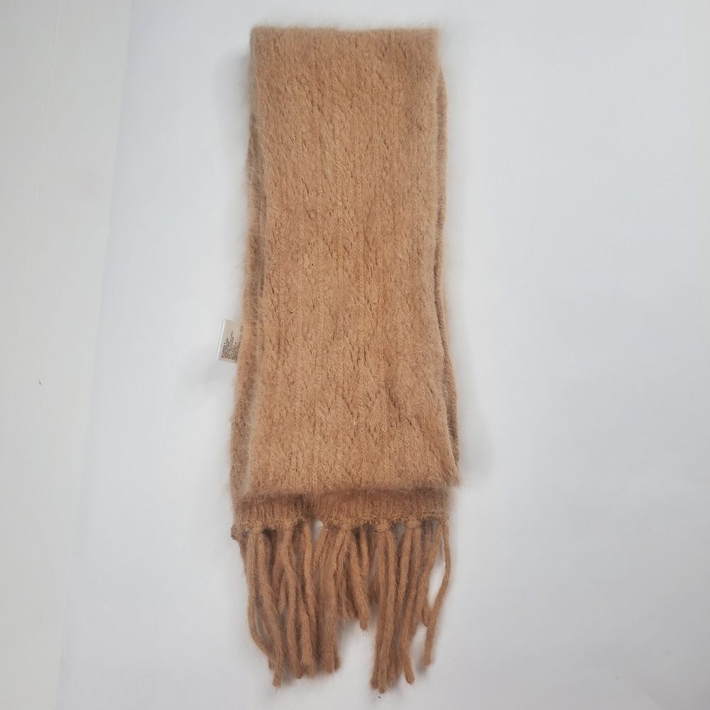 Angora & wool vintage tan knitted scarf 6x60